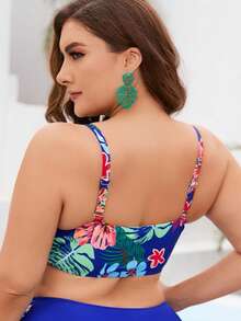 Swim Lushoire 大碼熱帶圖案提臀比基尼泳裝上衣 - 藍色 - 查看 2