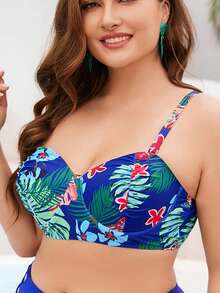 Swim Lushoire 大碼熱帶圖案提臀比基尼泳裝上衣 - 藍色 - 查看 3