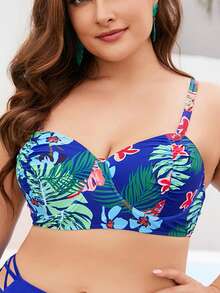 Swim Lushoire 大碼熱帶圖案提臀比基尼泳裝上衣 - 藍色 - 查看 4