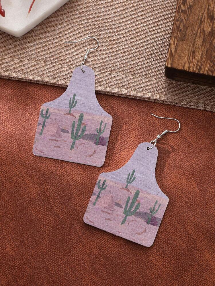 サボテン柄の幾何学ドロップピアス - マルチカラー - 見る 1