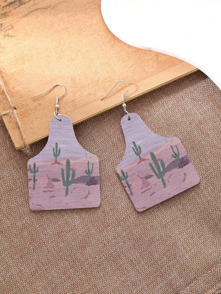 サボテン柄の幾何学ドロップピアス - マルチカラー - 見る 2