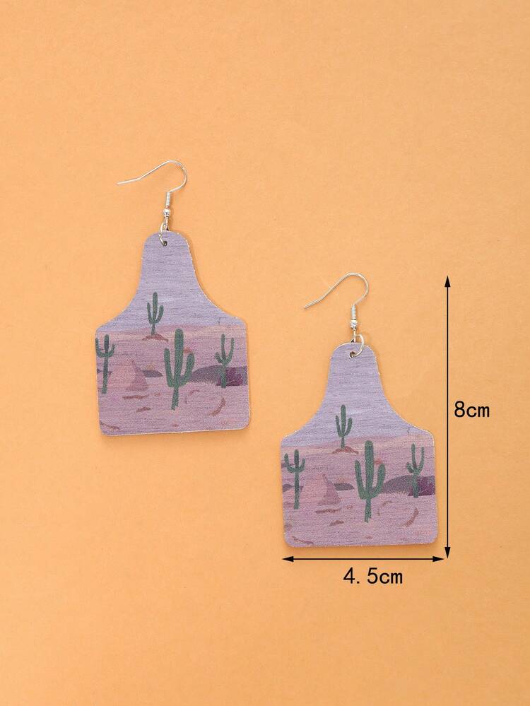 サボテン柄の幾何学ドロップピアス - マルチカラー - 見る 3