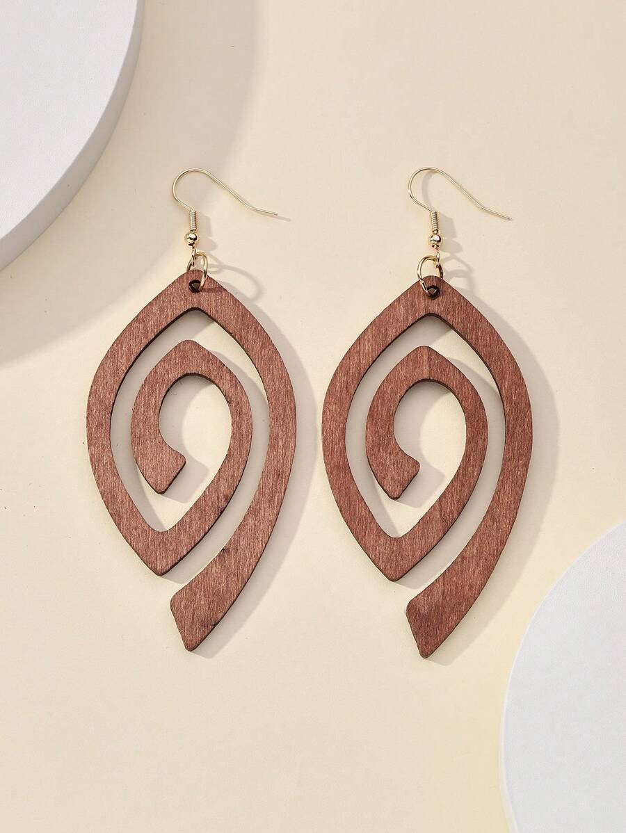 1 Cặp bông tai mặt dây chuyền bằng gỗ khoét rỗng, bông tai cá nhân hóa cỡ lớn