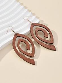 1 Cặp bông tai mặt dây chuyền bằng gỗ khoét rỗng, bông tai cá nhân hóa cỡ lớn - màu nâu - Xem 3