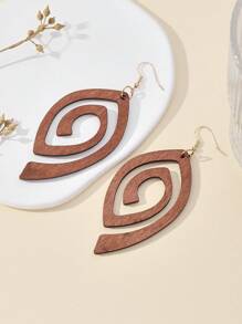 1 Cặp bông tai mặt dây chuyền bằng gỗ khoét rỗng, bông tai cá nhân hóa cỡ lớn - màu nâu - Xem 5