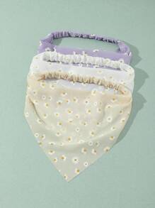 3件套女士时尚花卉发箍，紫色、黄色、白色雏菊印花弹力发饰，适合日常、节日、派对、度假、拍照装饰等场合。 - 彩色 - 查看 2