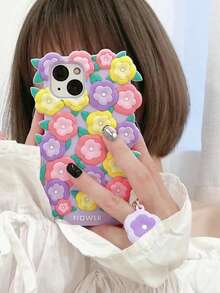 Flower Decor Silicone Anti-fall Phone Case - Multicolor - View 1