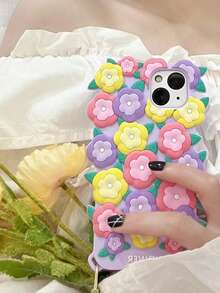 Flower Decor Silicone Anti-fall Phone Case - Multicolor - View 3