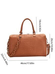 Crocodile Embossed Fashion Travel Bag Brown Chain Decor - Brown - View 4