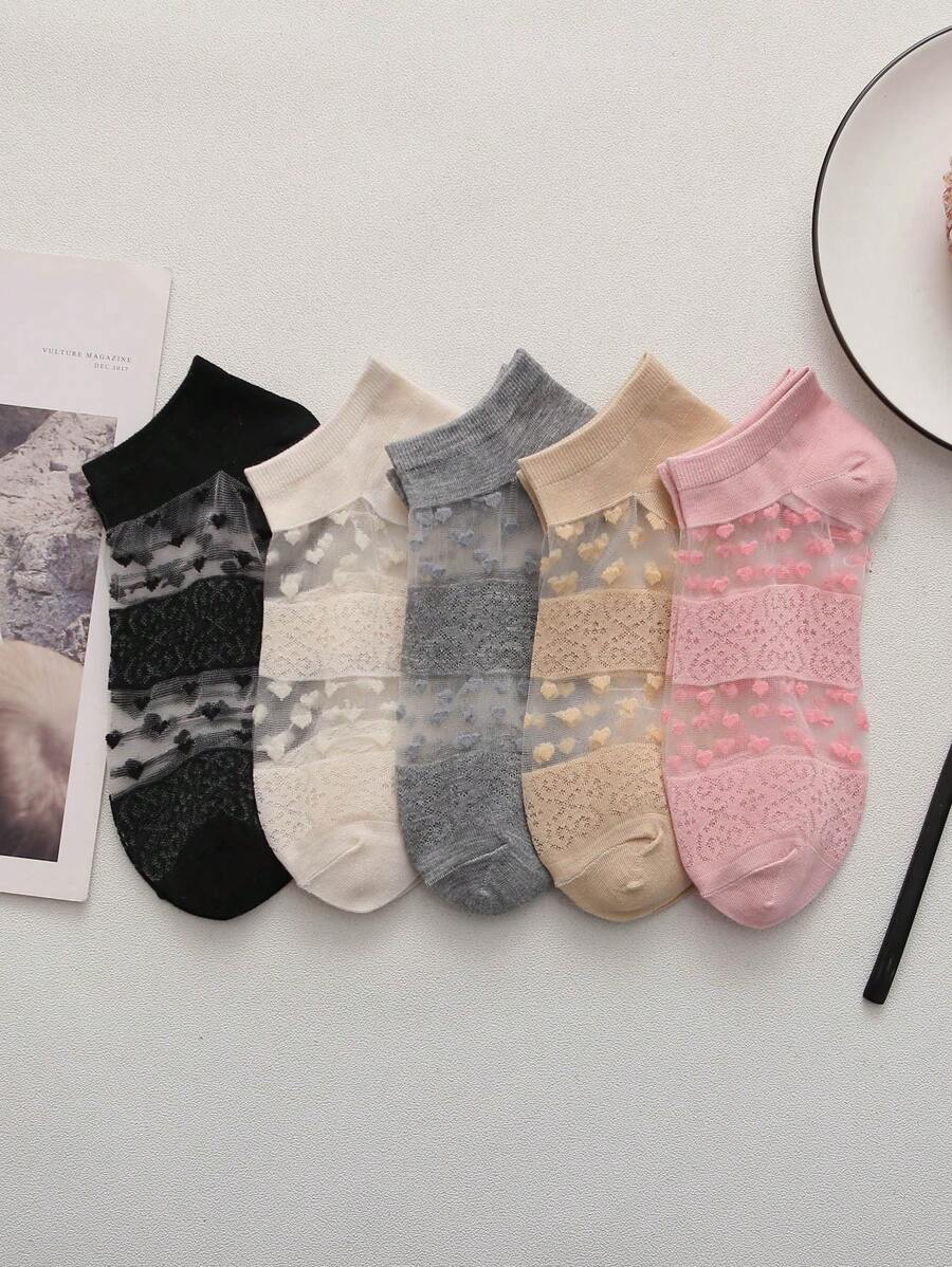 5雙女性愛心圖案時尚短襪適合夏天 - 彩色 - 查看 1