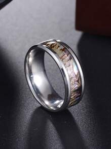 1入組時尚不銹鋼紋理質感戒指適合男士女士日常裝飾 - 彩色 - 查看 1