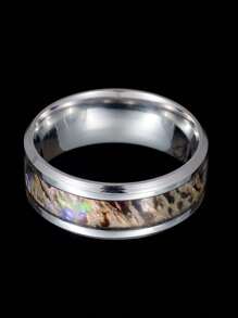 1入組時尚不銹鋼紋理質感戒指適合男士女士日常裝飾 - 彩色 - 查看 2