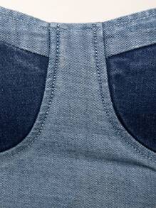 Denimoi Casual Colorblock Tube Crop Denim Top