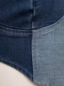 Denimoi Casual Colorblock Tube Crop Denim Top