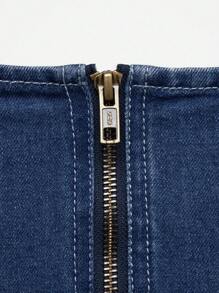 Denimoi Casual Colorblock Tube Crop Denim Top