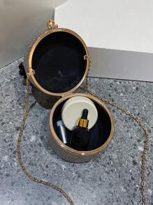 Mini Bucket Bag Rhinestone Decor Ruched Handle - Black - View 4