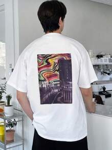 DAZY 男士棉字母圖案T恤 - 白色 - 查看 1