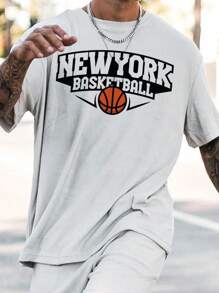 Men Basketball & Letter Graphic Tee - White - View 1