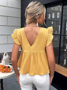 SHEIN Essnce Blusa ribete con fruncido pecho con fruncido - Amarillo - Ver 2