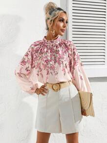 GENKIRA 印花小高領燈籠袖襯衫 - 粉色 - 查看 6