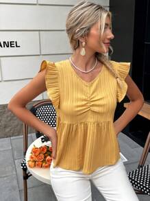 SHEIN Essnce Blusa ribete con fruncido pecho con fruncido - Amarillo - Ver 7
