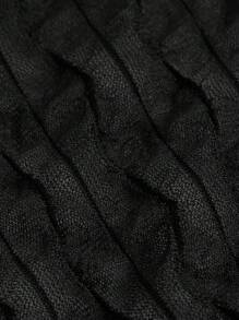 SHEIN EZwear Áo nữ Xù nhỏ Thắt nơ trước màu trơn Giải trí - màu đen - Xem 3