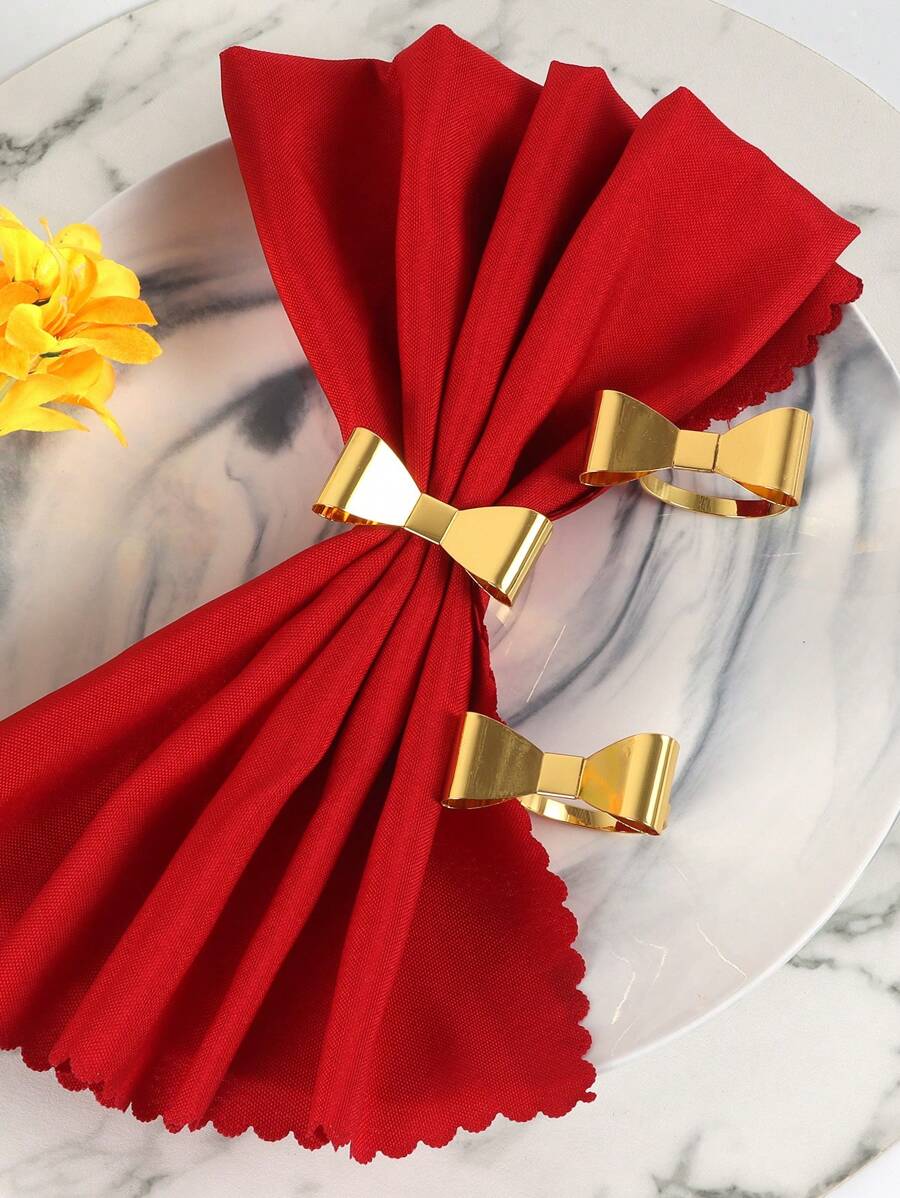 2pcs/set Iron Napkin Ring, Creative Bow Shaped Napkin Ring Holder For Kitchen Dining Table - Gold - View 1