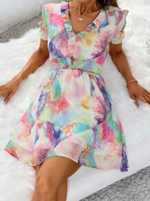 SHEIN Frenchy Vestido con estampado ribete con fruncido