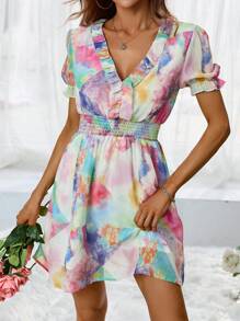 SHEIN Frenchy Vestido con estampado ribete con fruncido