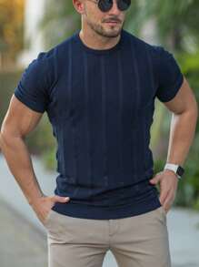 Uomo Top in maglia monocolore con collo rotondo