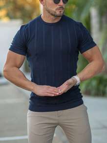 Uomo Top in maglia monocolore con collo rotondo