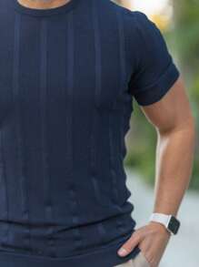 Uomo Top in maglia monocolore con collo rotondo