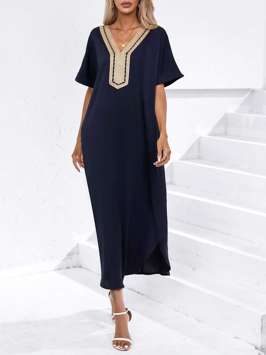 Aveloria Modichic Contrast Tape Dolman Sleeve Tunic Dress - Navy Blue - View 1