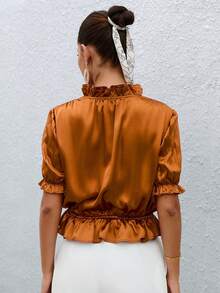 Aveloria Frill Trim Puff Sleeve Peplum Blouse - Ginger - View 2