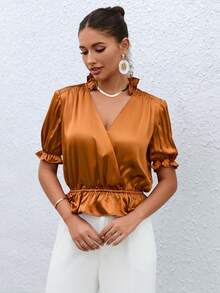 Aveloria Frill Trim Puff Sleeve Peplum Blouse - Ginger - View 4