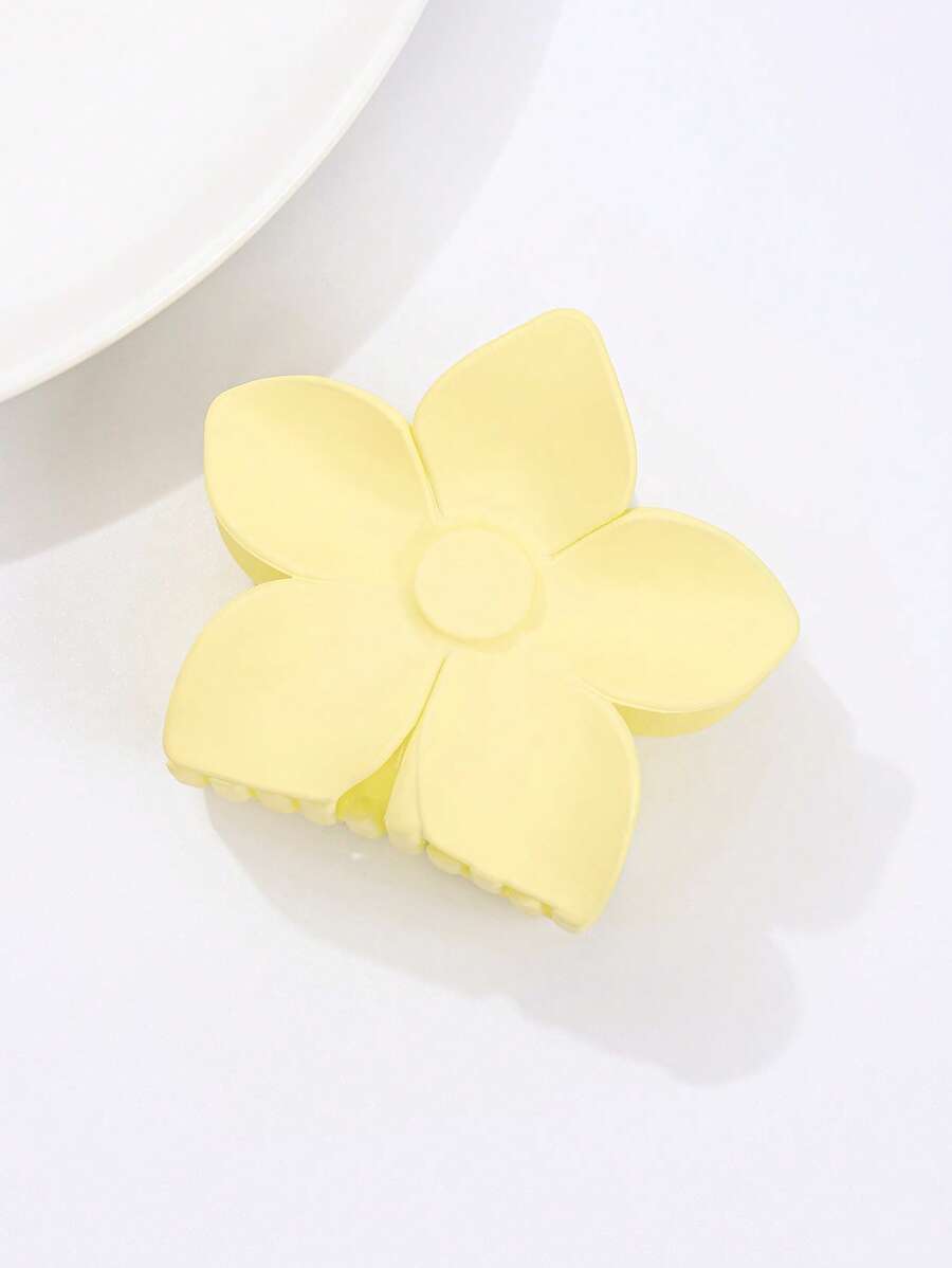 1入組女士素色花朵設計時尚髮爪適用於日常 - 黃色 - 查看 1