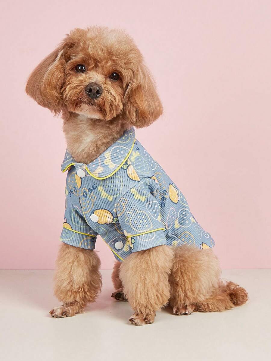 1 Bộ đồ ngủ thú cưng in hình dâu tây cho chó và mèo cho cả mùa - Nhiều màu - Xem 1