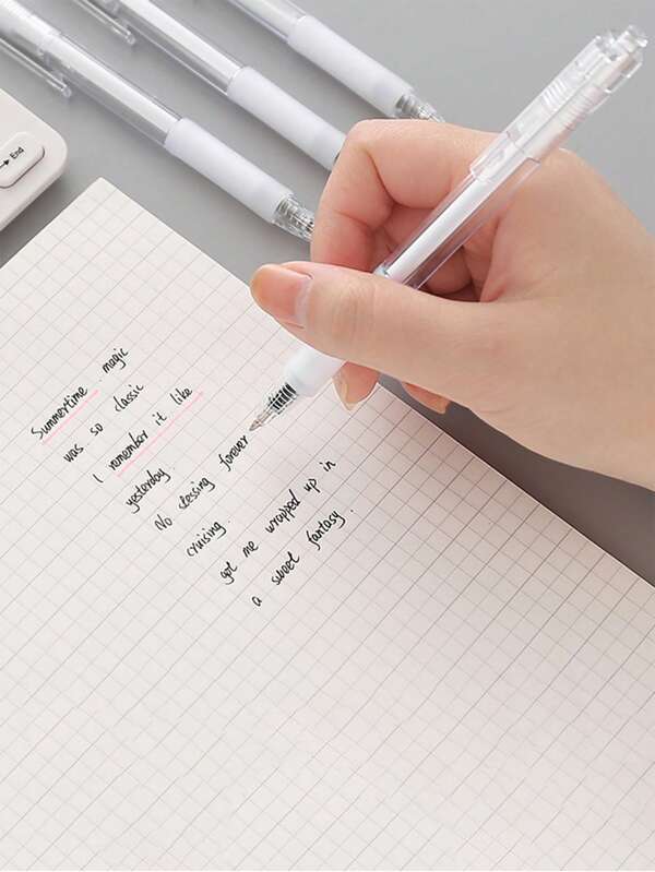 2pcs Clear Press Type Gel Pen, Simple Portable Gel Rollerball Pen For Office, School Student, Writing, Painting