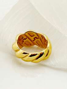 Mazuer 1pc 18K Gold Plated Vintage Style Double Water Drop Stainless Steel Ring, Unisex Casual Daily/Party/Gift - Yellow Gold - View 4