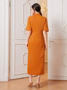 Mulvari Solid Button Front Shirt Dress - Orange - View 2
