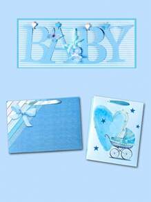 2pcs Baby Boy Baptism Gift Bags, With 8pcs Colored Wrapping Paper And Cardboard Material Bag, Suitable For New Parents - Baby Blue - View 2