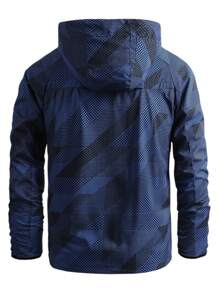 男士幾何印花拉鏈開襟抽繩連帽夾克 - 藏蓝色 - 查看 2