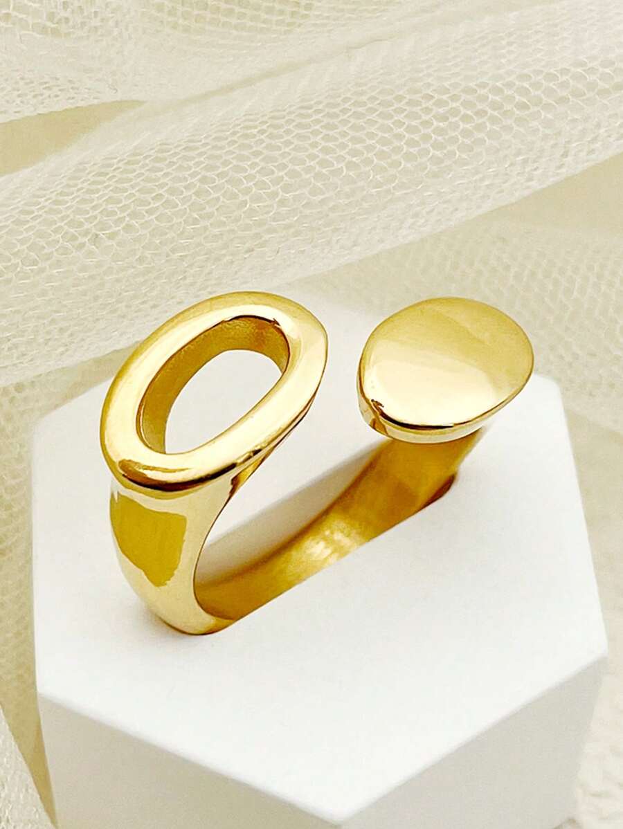 Oval Decor Cuff Ring - Yellow Gold - View 1