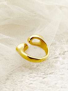 Oval Decor Cuff Ring - Yellow Gold - View 2