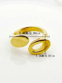 Oval Decor Cuff Ring - Yellow Gold - View 3