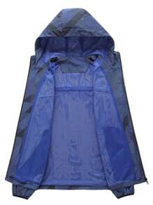 男士幾何印花拉鏈開襟抽繩連帽夾克 - 藏蓝色 - 查看 3