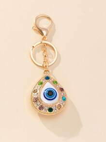 1pc Women Rhinestone & Evil Eye Decor Water Drop Charm Keychain For Decoration - Gold - View 1