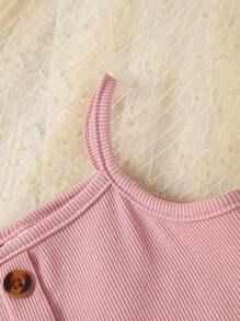 嬰兒3入組紐扣細節荷葉擺吊帶上衣 - 彩色 - 查看 4