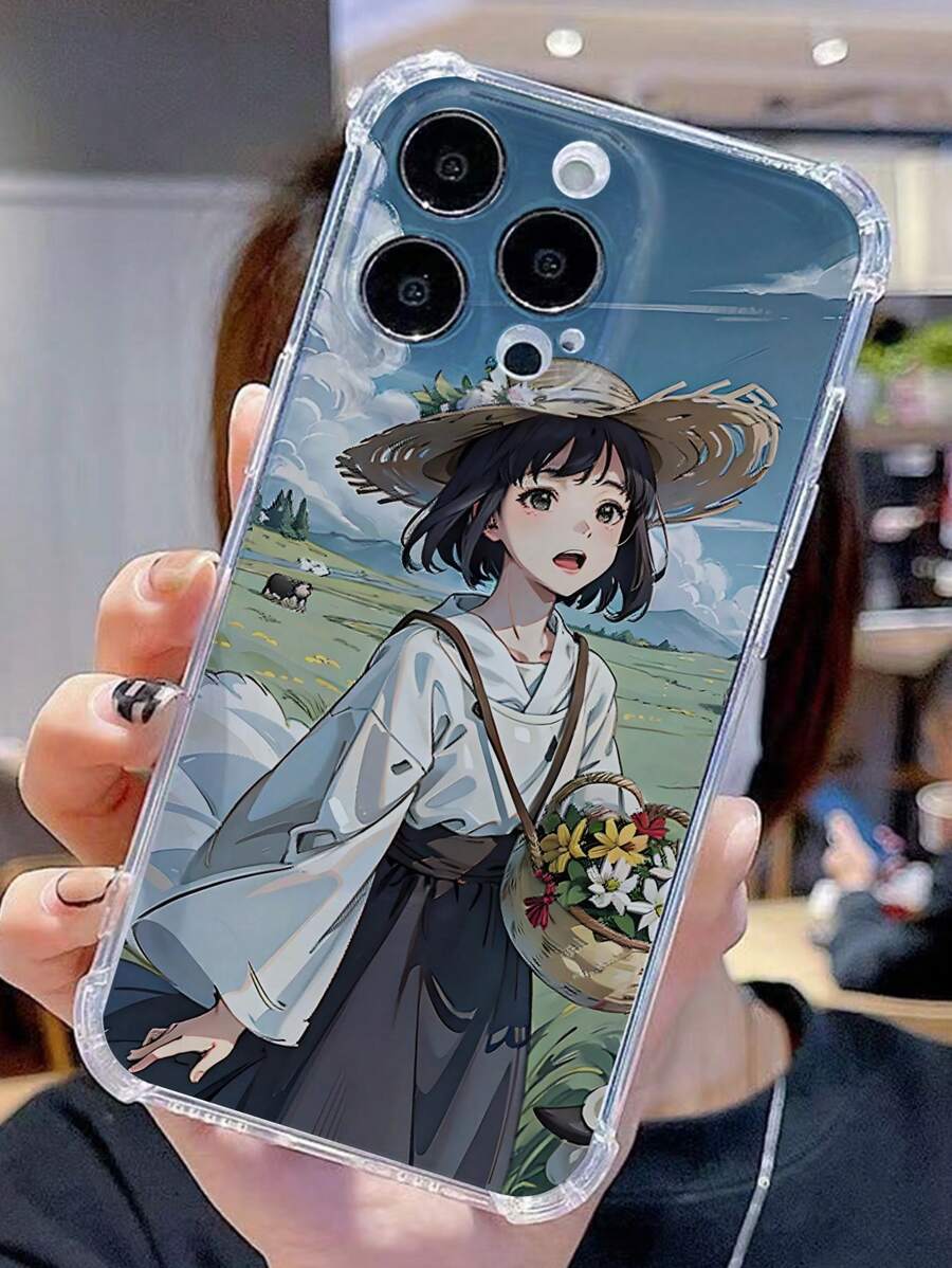 卡通女孩图案防滑手机壳，国际版，非国内版 - 彩色 - 查看 1