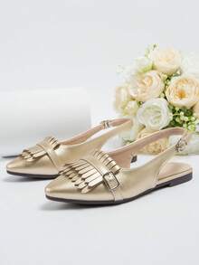 Chicas Sandalias destalonadas de punta con diseño geométrico de moda exterior - Dorado - Ver 2